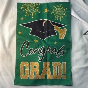 Green with Grad cap, “Congrats Grad!” Garden Flag, 12”x18”, NWOT